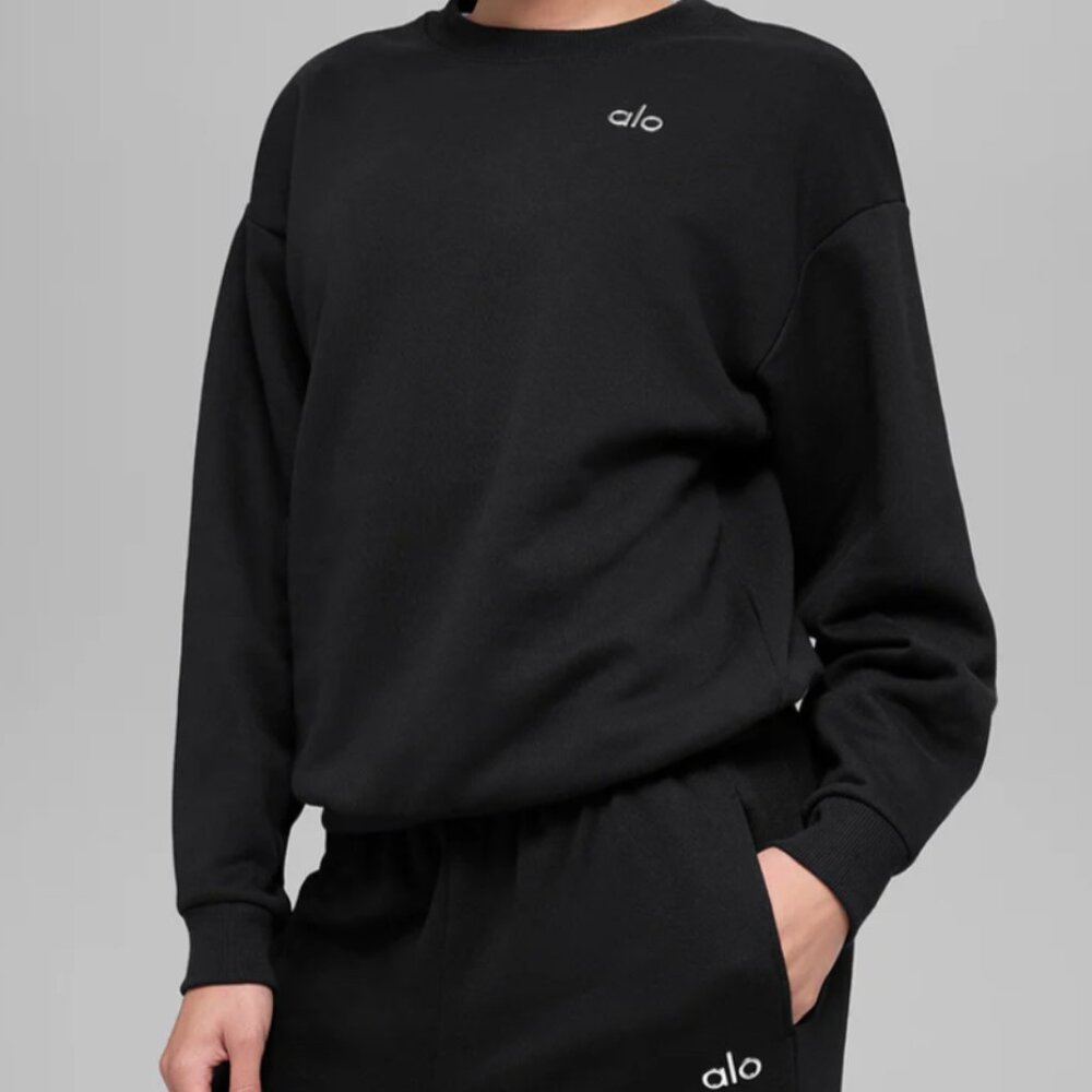 Alo Accolade Black Crew Neck Sweatshirt Straight Leg Sweatpants Set Size Small